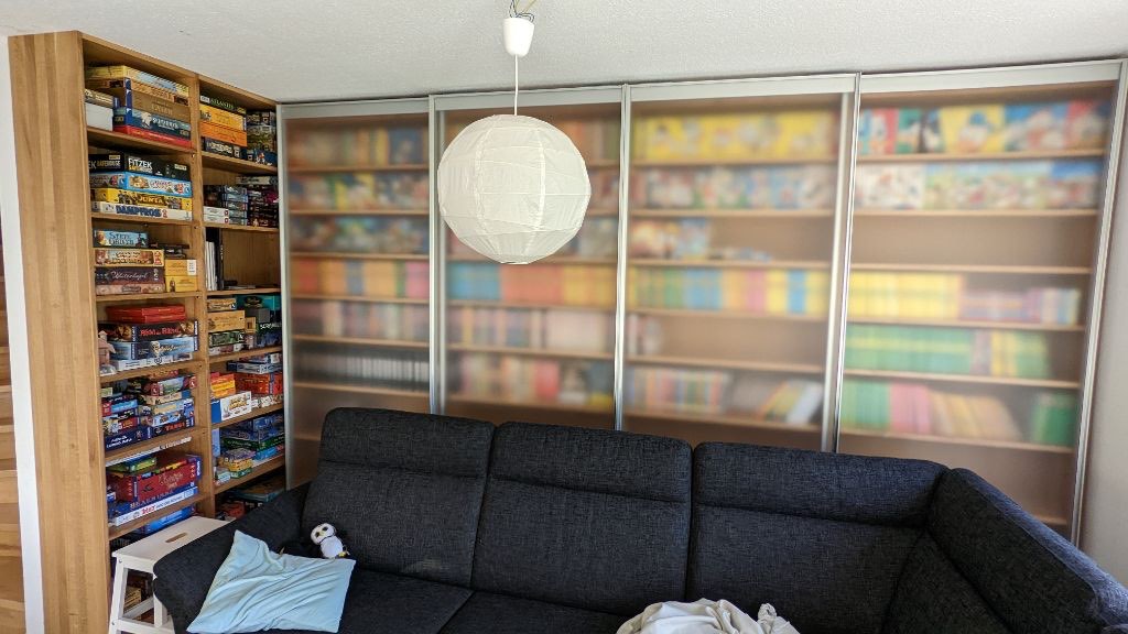 Bücherregal schiebetueren glas satinato gesellschaftsspiele eiche geölt, Schrankwände & Einbauschränke, Tischlerei Giefer Brühl