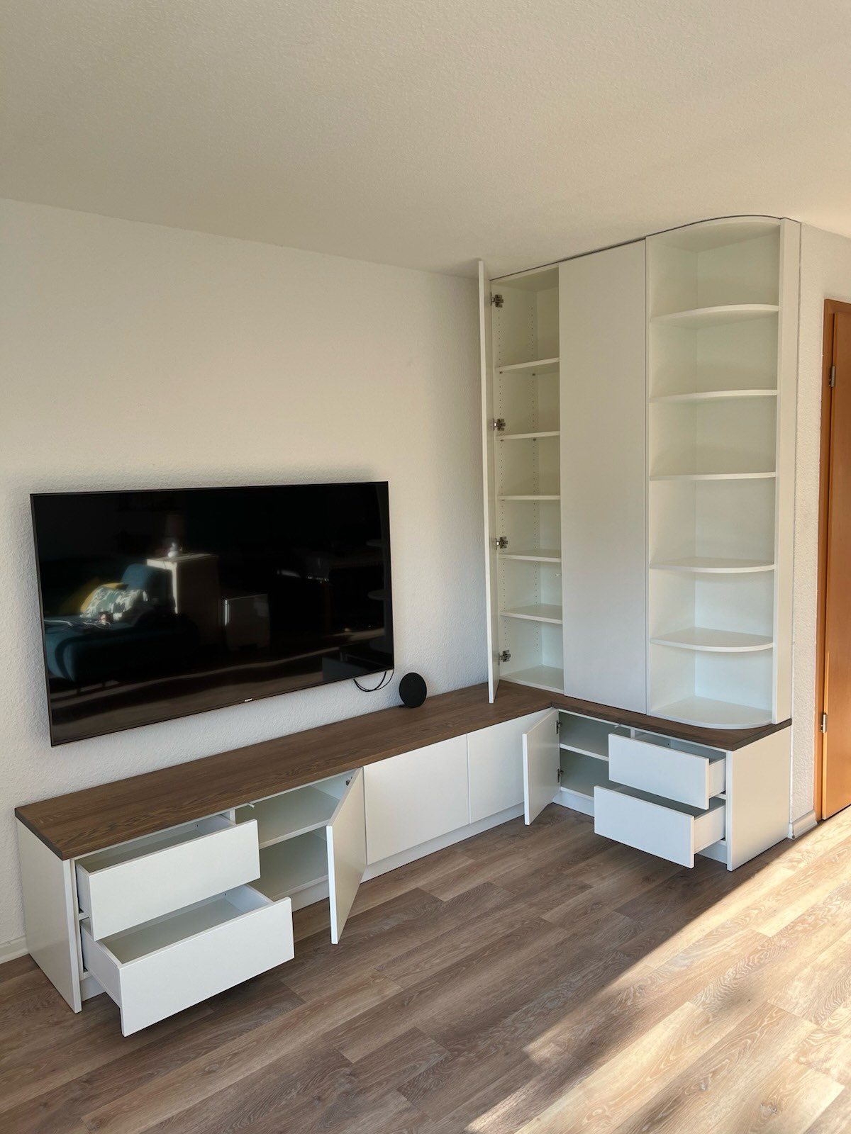 Wohnzimmer medienwand sideboard Regal Weißlack eiche massiv Schubläden, Schrankwände & Einbauschränke, Tischlerei Giefer Brühl